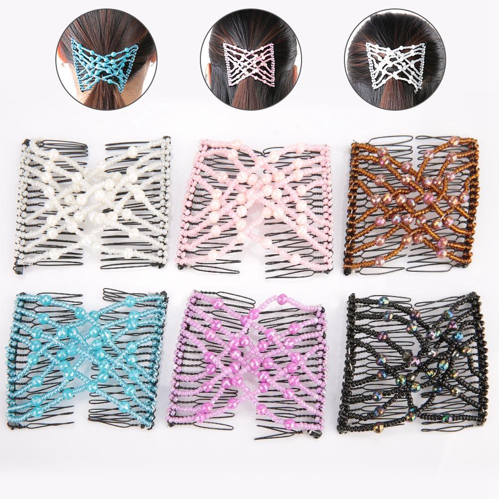 Women Girl Magic Easy Hair Beads Slide Stretchy Comb Clip Stretchable Hairpin