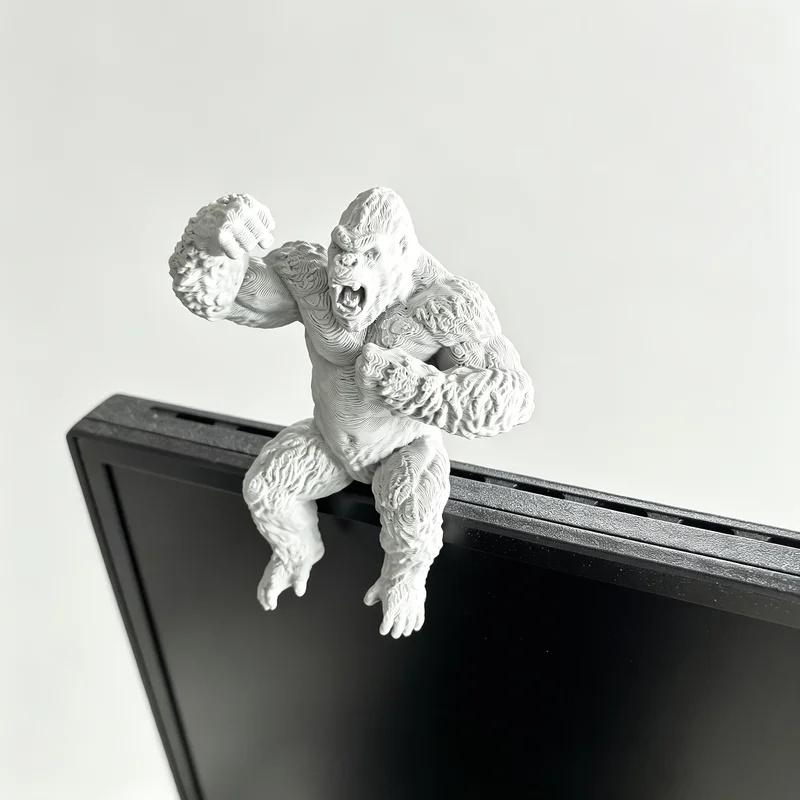 3D‑Printed Creative Roaring Gorilla Monitor Ornament, Cool Ape Desktop Decor for Computer Monitor Stand & Office Decoration