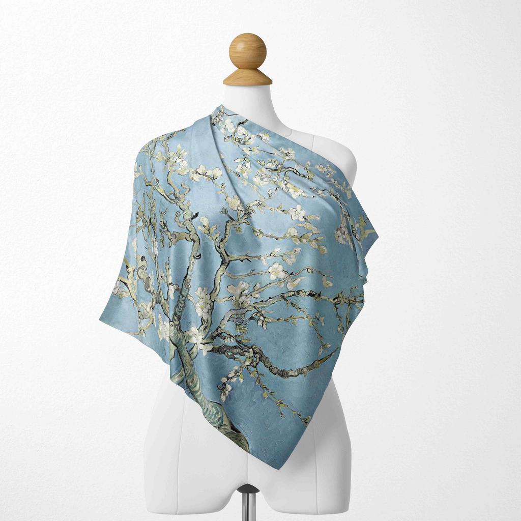 70CM*70CM Van Gogh Oil Painting Fashion Scarves for Women Print Silk Satin Hijab Scarf Female Luxury Brand Square Shawl Scarfs