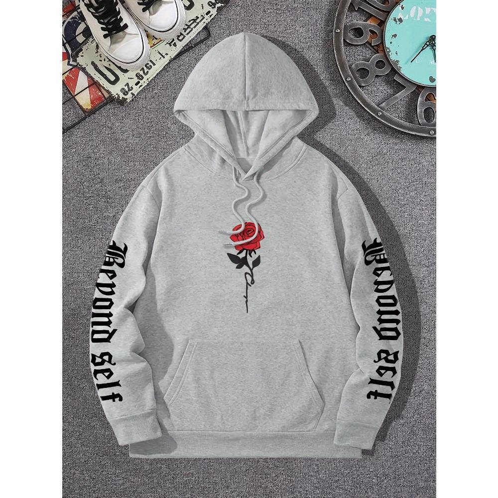 Rose Artistic Letter Printed Hoodies Casual Street Women Sweatshirts Comfortable Pullover Crewneck Loose Female Clothes