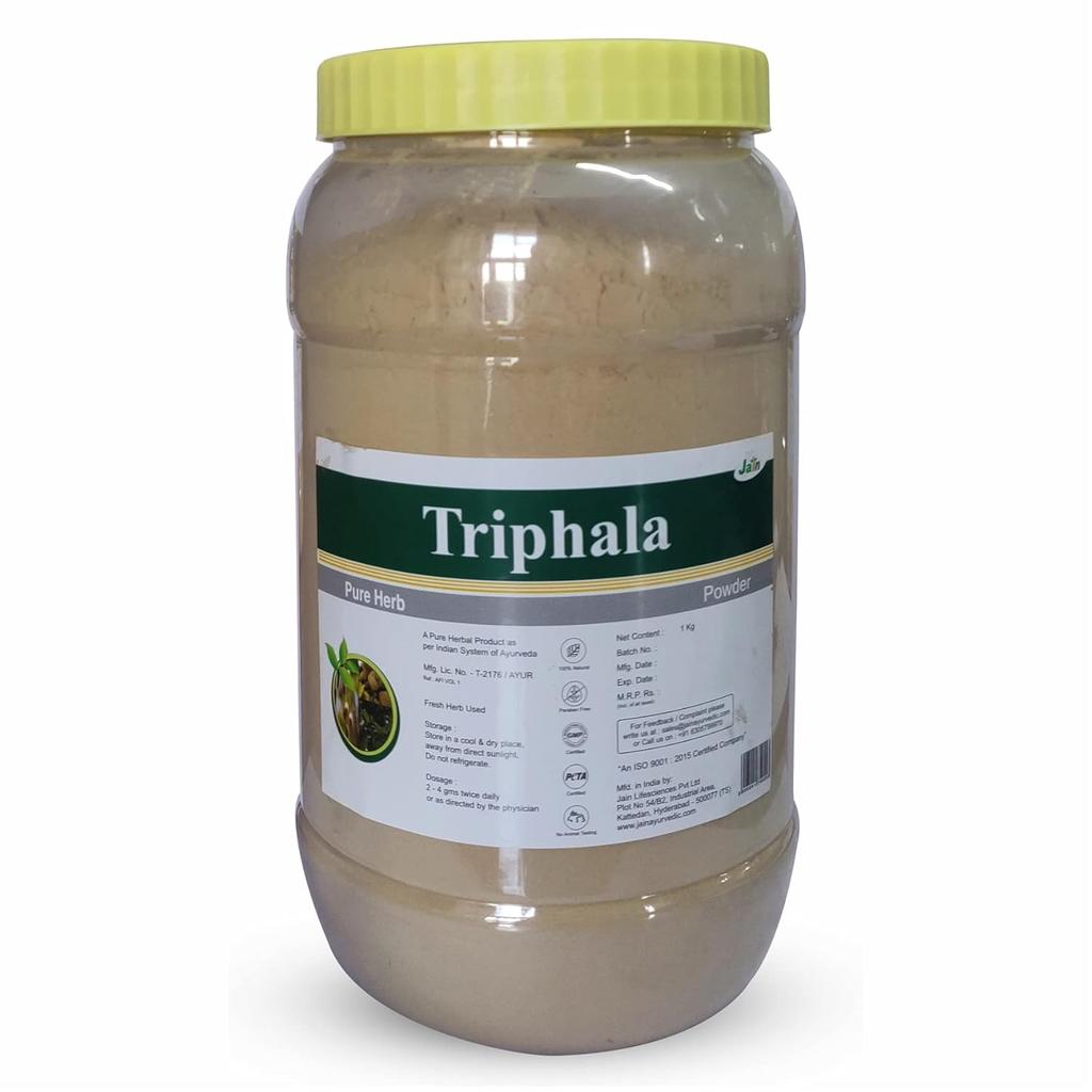 Jain Triphala Powder 1kg Organic Herbal Churna for Digestion, Gut Health, Constipation Relief & Detox Support