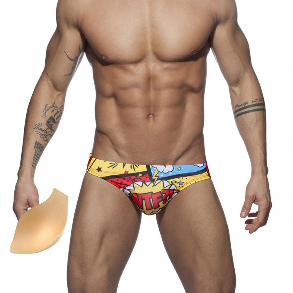 

JESSBORN Мужские быстросохнущие плавки-брифы с мультяшным принтом - Модный треугольный дизайн для молодежи M красный