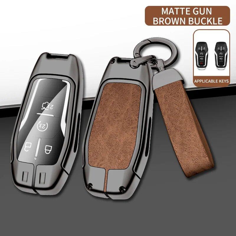 Zinc Alloy Leather Car Key Fob Case For Ford Mustang  Fusion Explorer Mustang Edge F-150 Keyless Key Fob Accessories