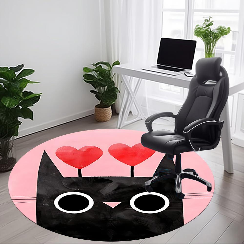 1pc Cat Love Office Round Area Rug, Indoor Mat Suitable For Office, Under Office Chairs Bedroom Living Room Home Decor, Room Deco 047