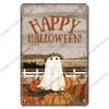 Happy Halloween Retro Poster Metal Plate Jack-O-Lantern Black Cat Witch Metal Tin Signs Vintage Halloween Party Living Room Home