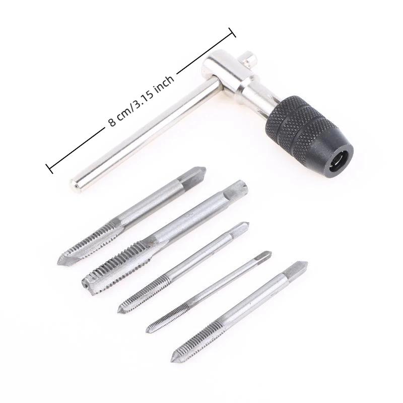 3-6mm T-shaped Tap Wrench 5Pcs Hand Tap M3-M8 Tapping Screwdriver Wrench Thread Tapping Hand Tool Set