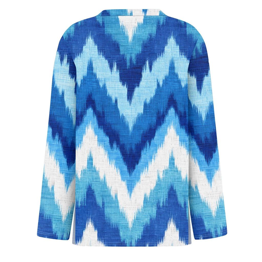 Women's Fashion Hem Slit Casual Floral Print Round Neck Long Sleeve Top
