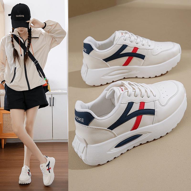 Casual Thick Sole Height Increasing Korean Style White Running Sneakers For Women