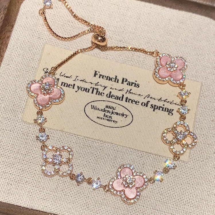 

Full diamond four-leaf clover zircon bracelet light luxury high-end sense niche elegant adjustable [popular jewelry]
