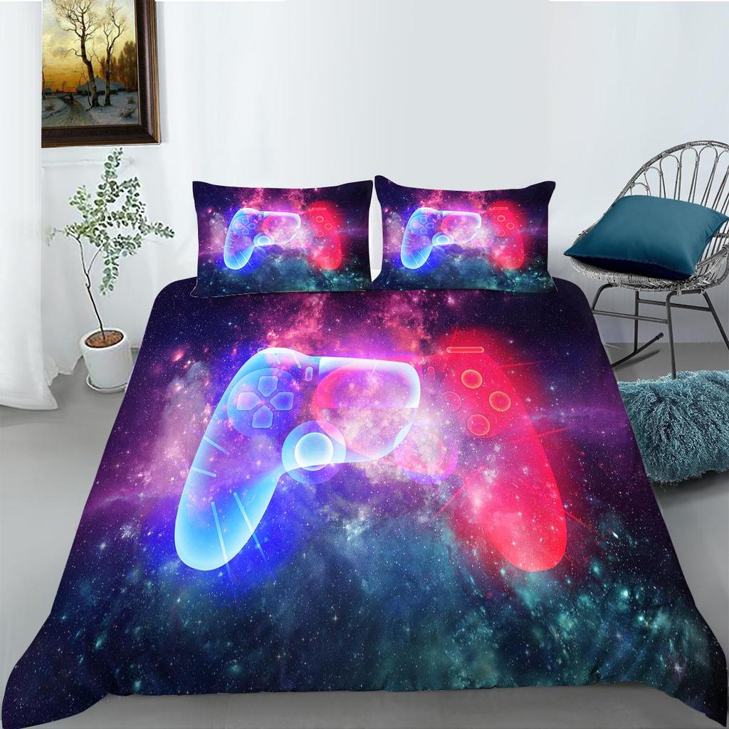 Bettwäsche-Set mit 3D-Game-Controller-Muster, Doppelbett, Bettbezug, Kissenbezug, Heimbettwäsche, AUKing, volle Größe, Heimdekoration
