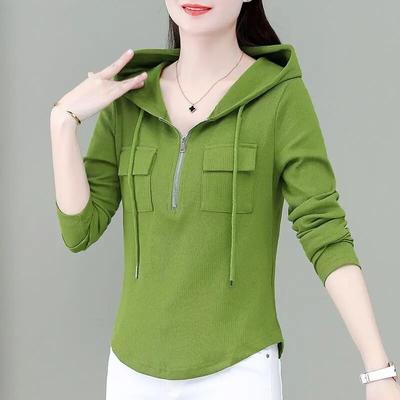 Frühling und Sommer Mit Kapuze Dünne Lange Ärmel Koreanische Version Gespleißte Taschen Einfarbig Zipper Pendeln Mode Kausalen T-shirt