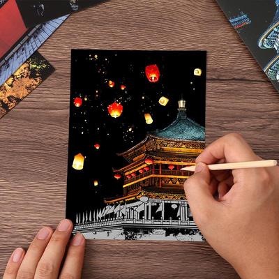 A5 Nachtansicht Stadtbild Kratzbild DIY Spielzeug für Kinder
