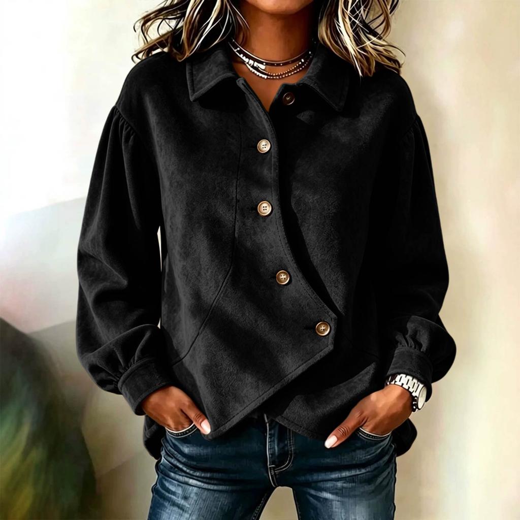 Women's Casual Color Jacket with Irregular Hem for Fall Winter