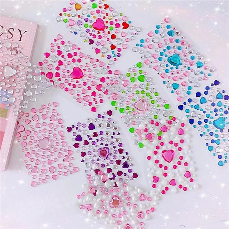1 Sheet 3D Heart Shape Sticker Acrylic Crystal Children's Stickers Simulation Diamond Pearl Photo Album Decoration Stickers