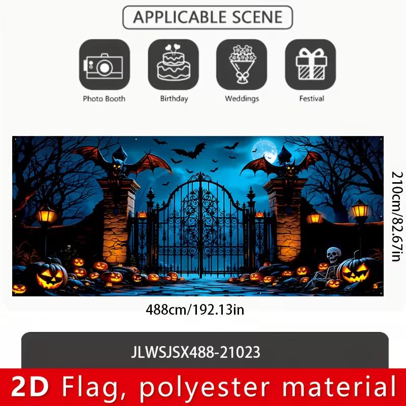 2D Halloween Night Banner, Bats & Skeleton for Outdoor and Indoor Party Decor