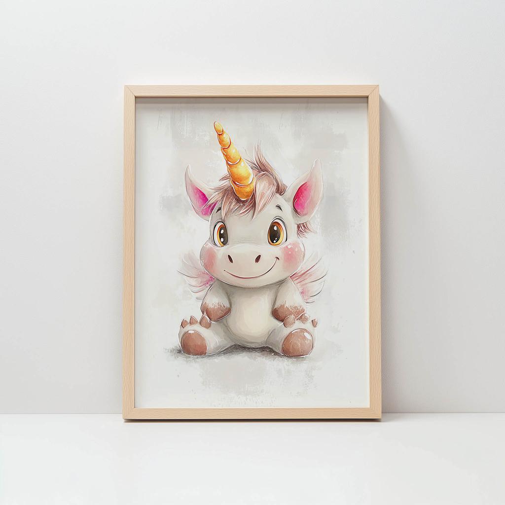 Poster Cute Unicorn In Pastel Colors Poster Cute Unicorn In Pastel Colors, 50X70 Cm, Gold Aluminum Frame, 230 Gs Matte Paper