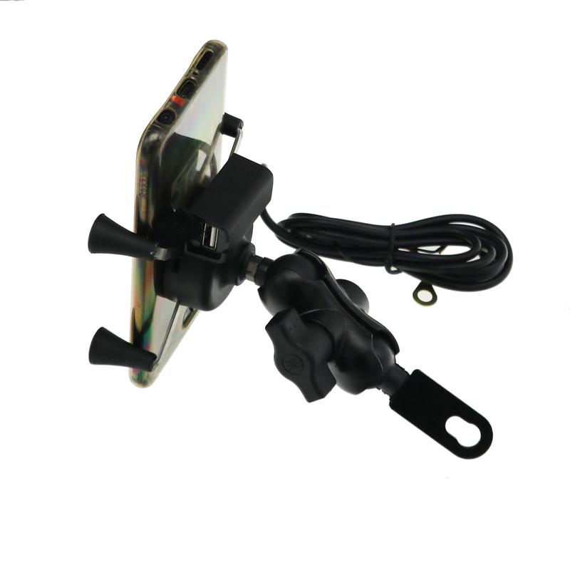 LMoDri Motorcycle 360 Rotating Handlebar Mount Mobile Phone Holder USB Charging Bracket Scooter Handle Support