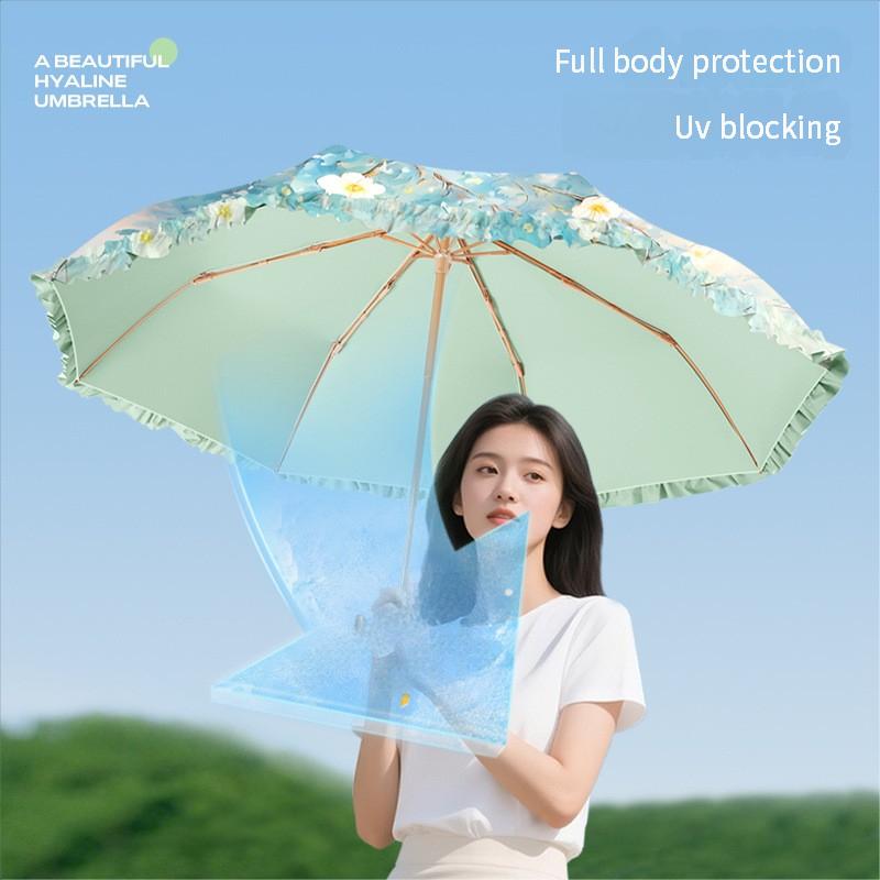 Lace Three-Fold Colored Rubber Anti-Ultraviolet Sun Umbrella Goddess Lightweight Portable Sunshade Umbrella Small Gold Hook Sun