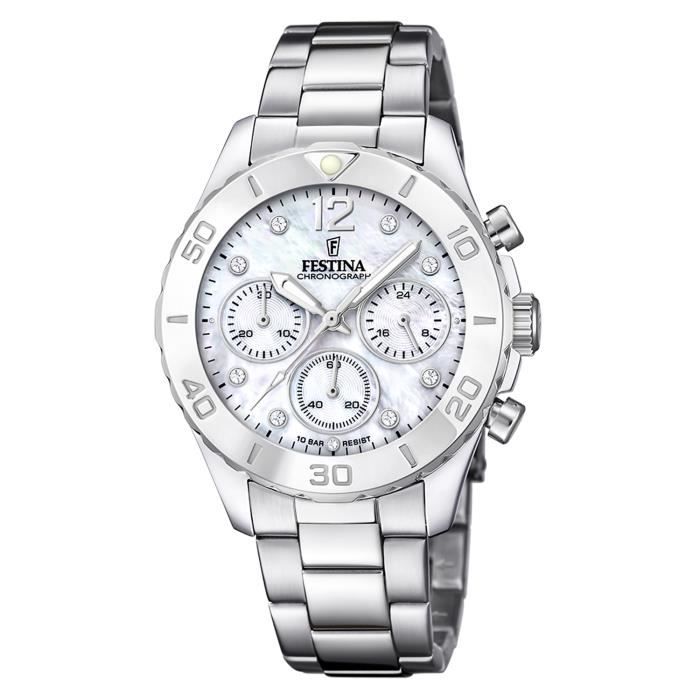 Montre - FESTINA - Femme - Acier - Chrono - Nacré avec oxydes de zirconium