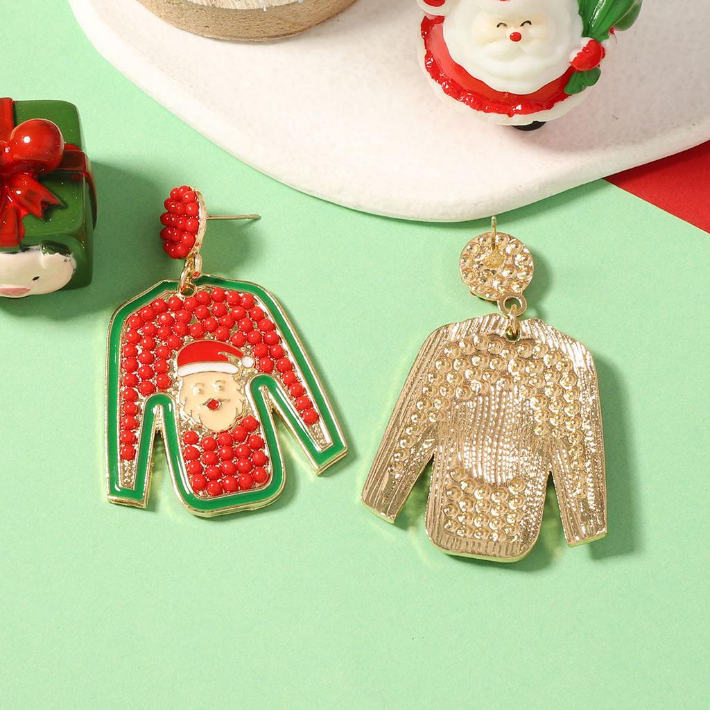 Christmas niche creative design cartoon alloy rice beads Santa clothes earrings, fashion