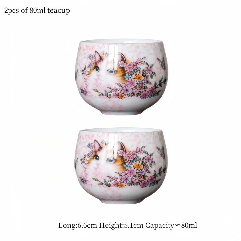 

2pcs 80ml Cute Persian Cat Chinese Zen Tea Cup Beautiful Teacup Flowers Teaware Tea Tasting Cup Tea Ceremony 200ml