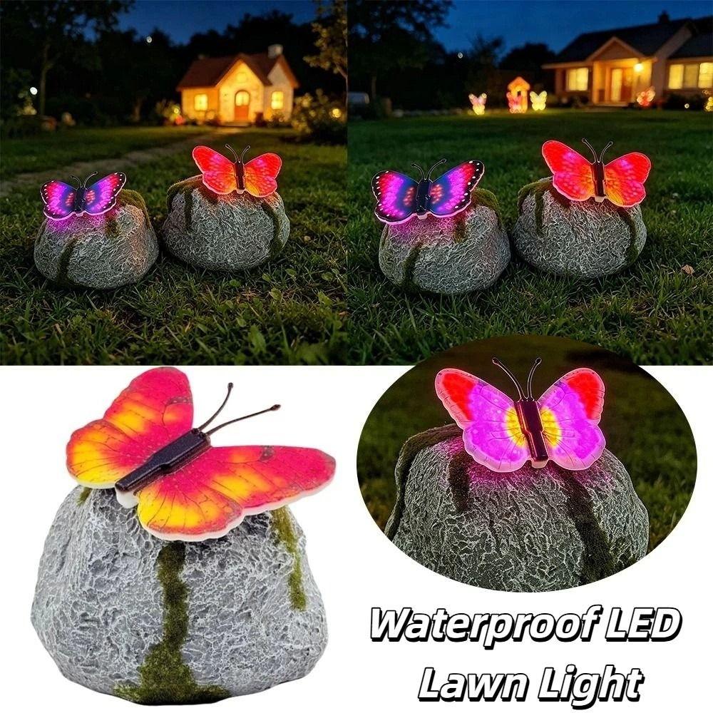 ABS Solar Butterfly Stone Lamp Simulation Stone LED Lawn Light Outdoor Garden Decor