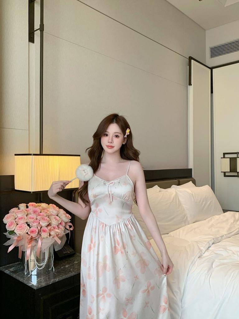 Sexy women's pajamas small breasts pure desire suspender pajamas idyllic small floral long skirts with chest pads hot loungewear