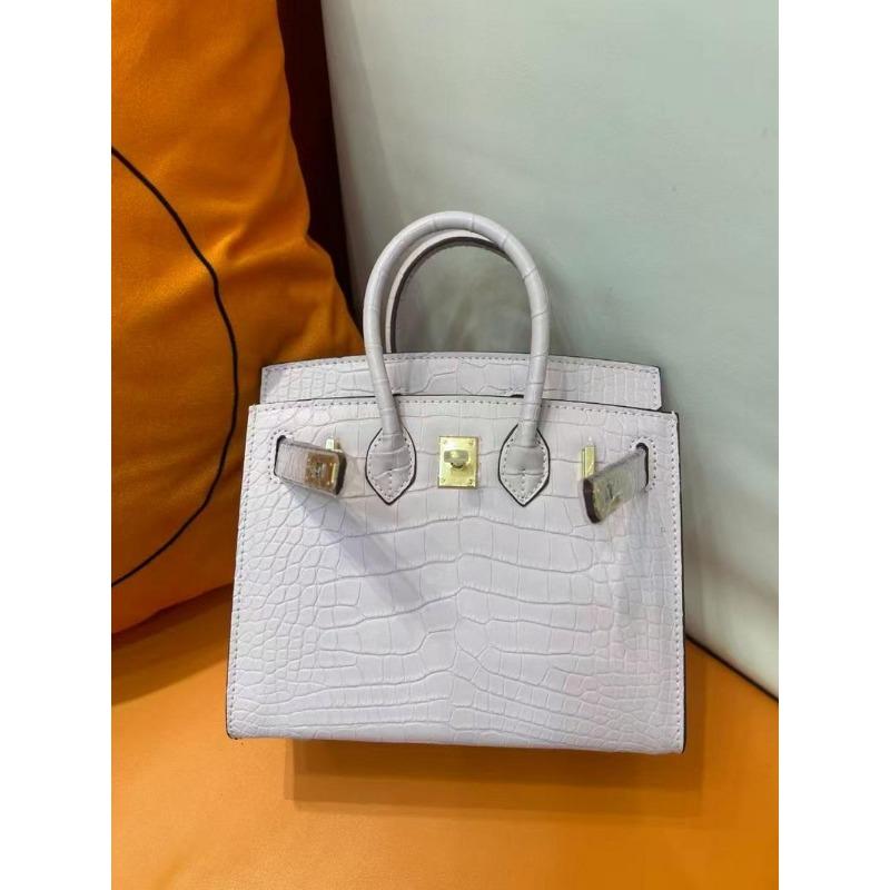 2025 New Genuine Leather Women's Bag Foggy Crocodile Skin Wax Thread Platinum Bag Handheld Women's Bag Cross Border