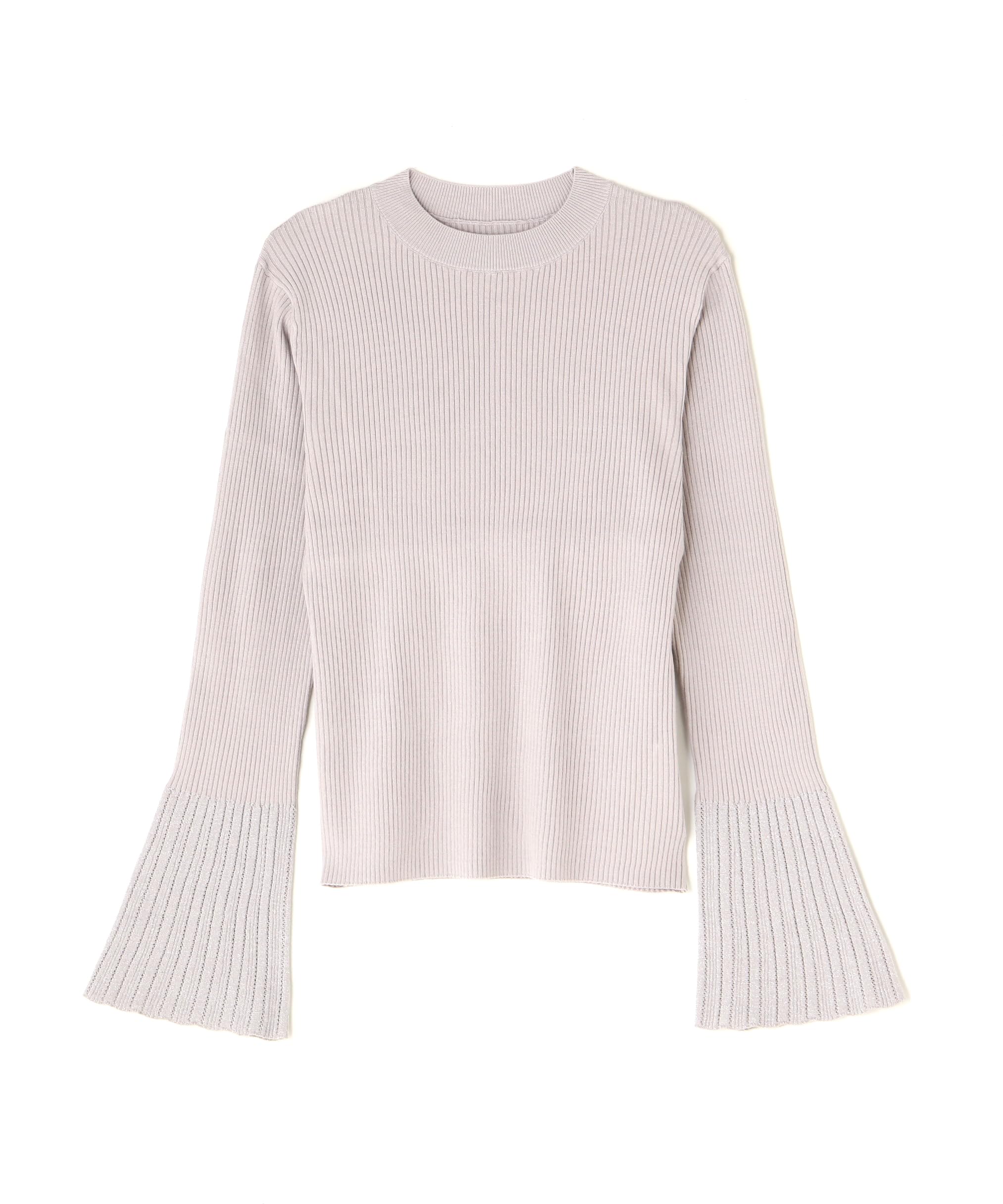 

Natural Beauty Basic Light Green Ribbed Knit Sweater with Lame Flare Cuffs Women s