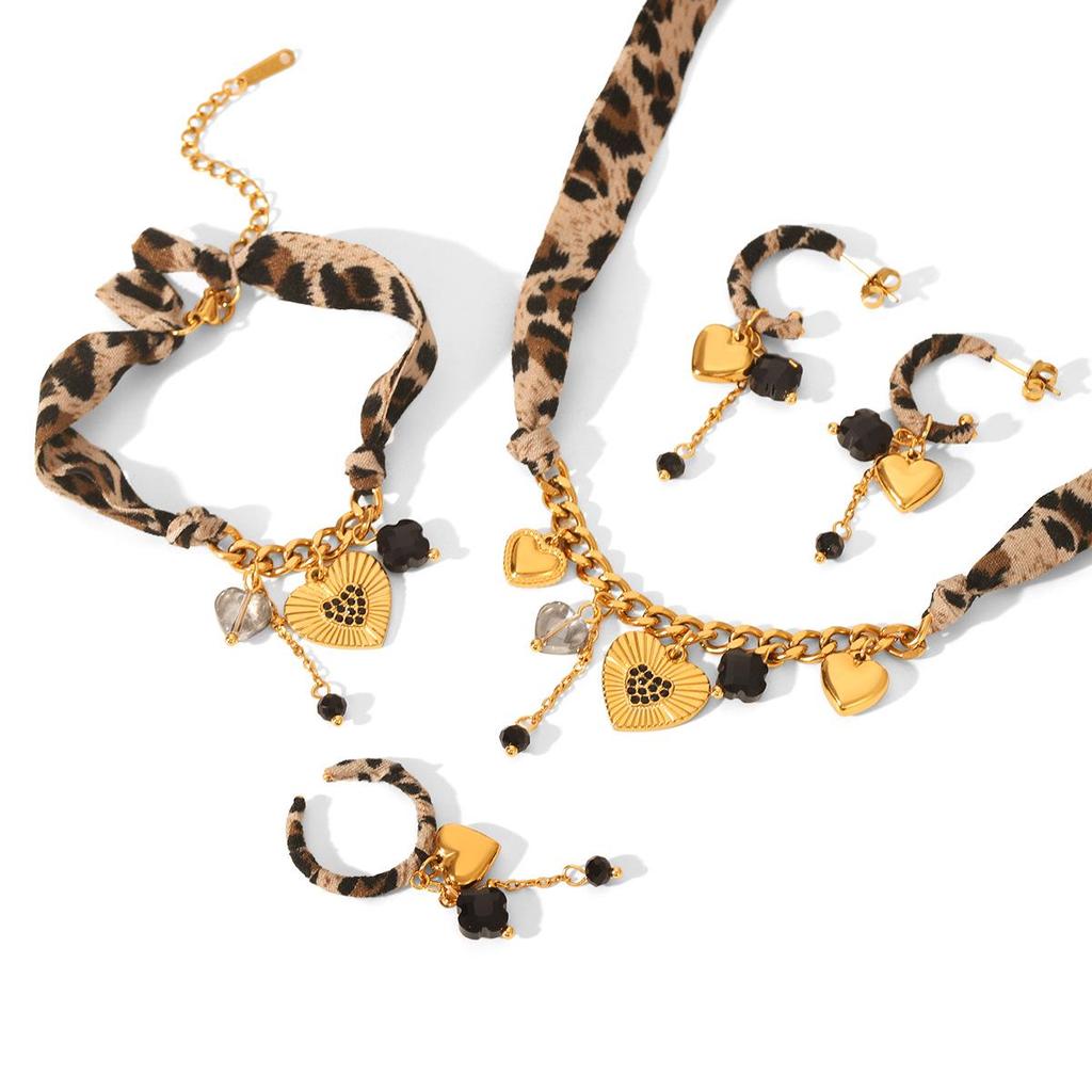 Women's Luxury Leopard Print Silk Scarf & Non-Fading Titanium Steel Bracelet