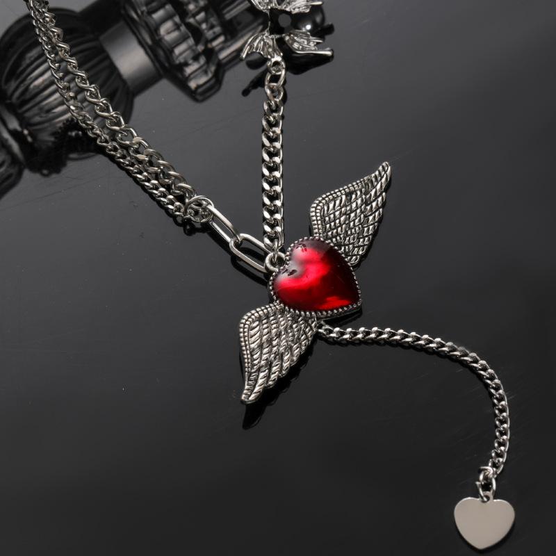 BLINGBAY Women's Pendant Necklace New Personality Sweet Cool Dark Necklace Creative Love Wings Pendant Clavicle Chain Girl Birthday Gift