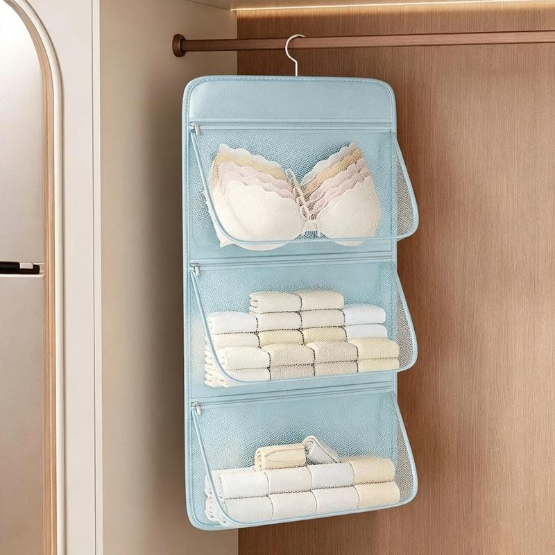 Hanging Closet Organizer Breathable Mesh Pockets Large Capacity For Underwear Socks Bras Small Wardrobe Items