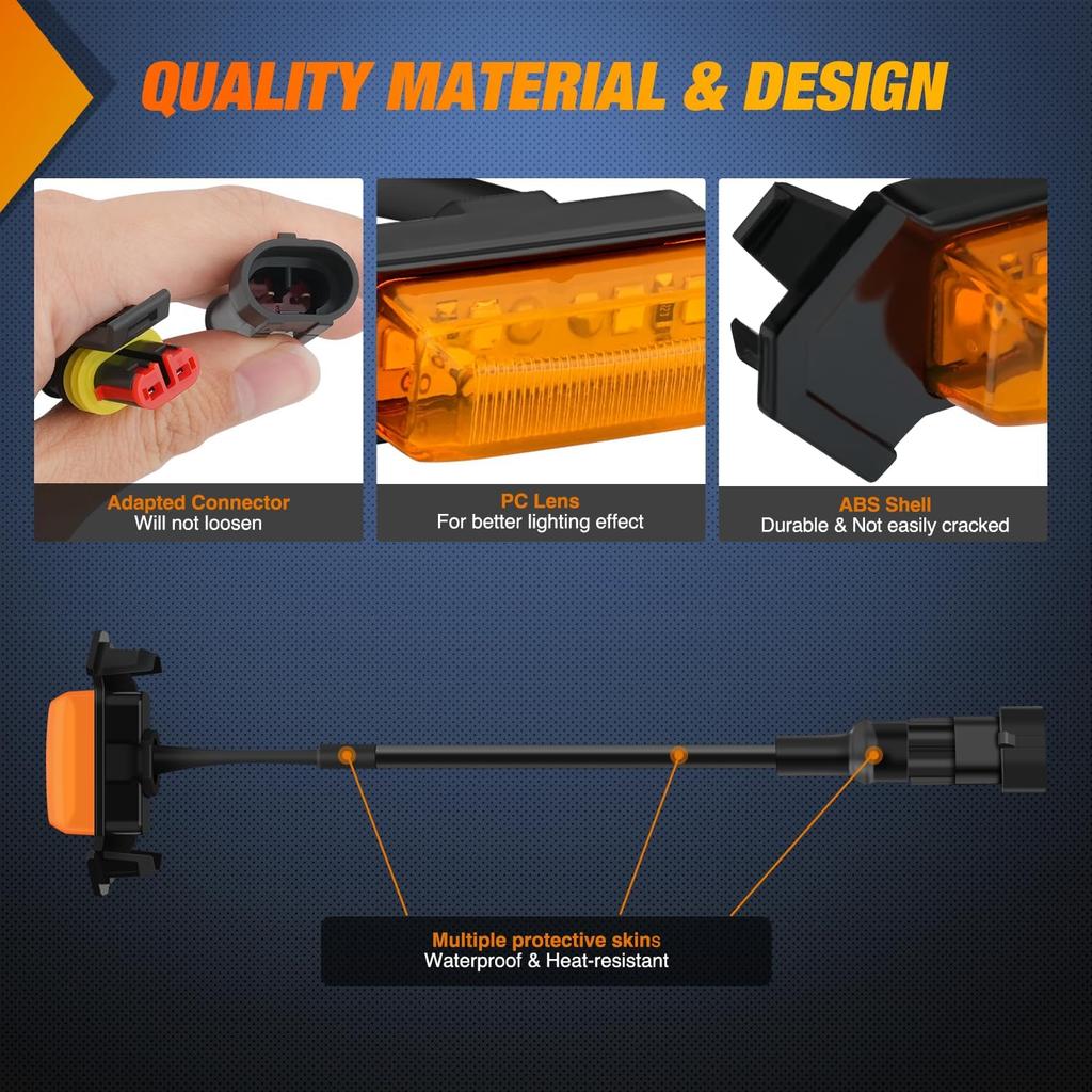 Nilight Front Grille Marker Light 4PCS 4LED Amber Lens Waterproof Dustproof Lights w/4Leads Harness 15A Fuse Compatible with 2016-2023 Toyota Tacoma