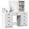 Makeup Table with Mirror Lighting 3 Pcs White Wood Based Material