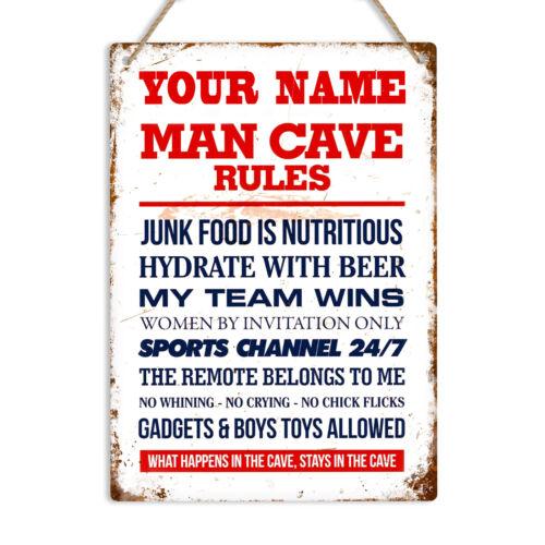 MAN CAVE RULES PERSONALISED Retro Metal Sign Tin Wall Plaque Name Garage ShedAluminum 30x40cm(11.8x15.7inch)