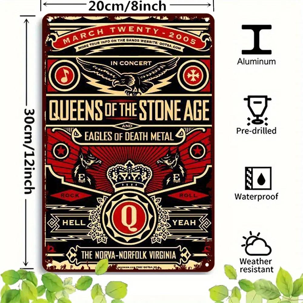 

Алюминиевый металлический настенный арт 1 шт. Ретро концертный плакат. Водонепроницаемый декор для дома с Queens of Stone Age и Eagles of Death Metal. 20x30cm белый