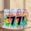 1PC Large Number Seven Splash Graphic 750ml Color Plastic Water Bottle Leakproof Flip Straw Lid For Sports Office Home Use