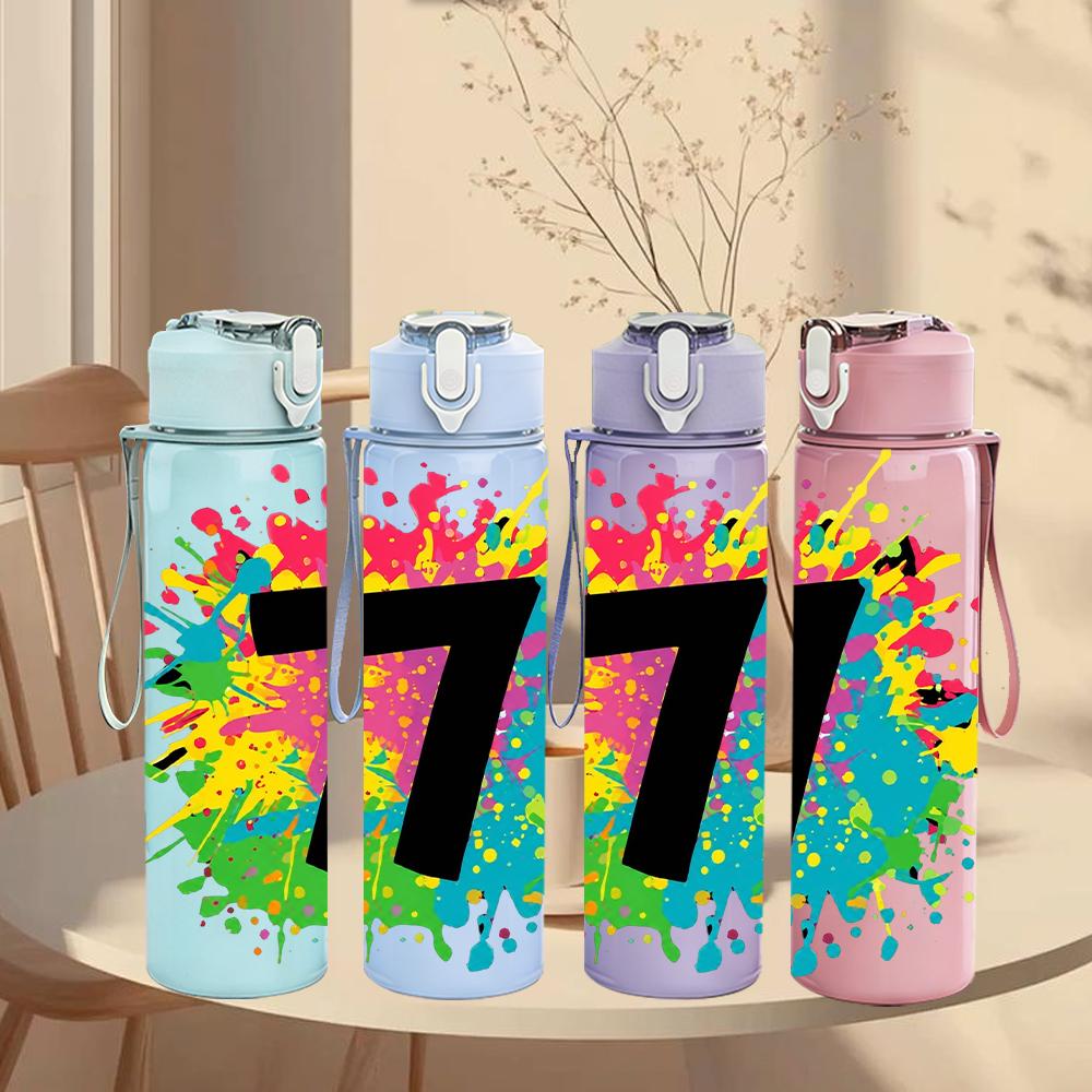 1PC Large Number Seven Splash Graphic 750ml Color Plastic Water Bottle Leakproof Flip Straw Lid For Sports Office Home Use