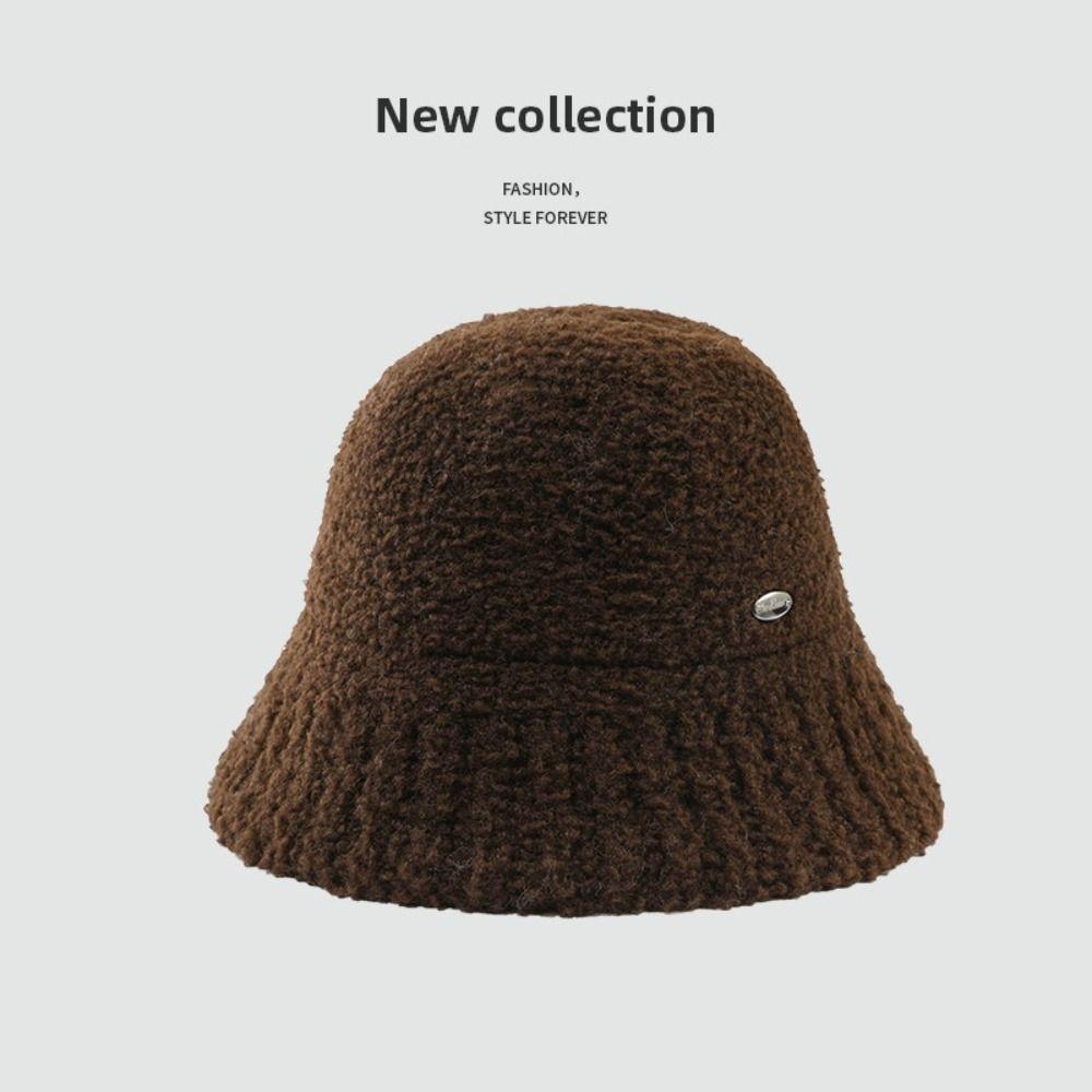 Retro Vintage Plüsch Fischerkappen Breitkrempiger Warmer Beckenhut Damen Bucket Hat Weiblich Dame