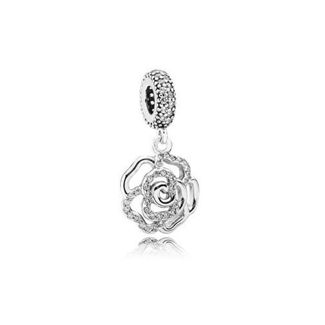 European 925 Silver Black Key Flower Pendant Fit Original Diy Bead Charm Armbånd Halskjede Trinket Smykker 925 Silver