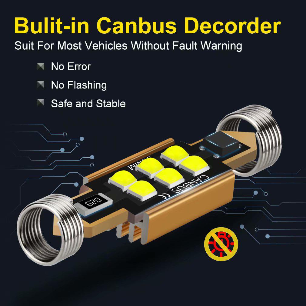 1x C5W LED-Glühbirne, Canubs, 12 V, 6 SMD, superhell, weiß, C10W LED-Soffitte, 31 mm, 36 mm, 39 mm, 41 mm, fehlerfrei, Innenbeleuchtung