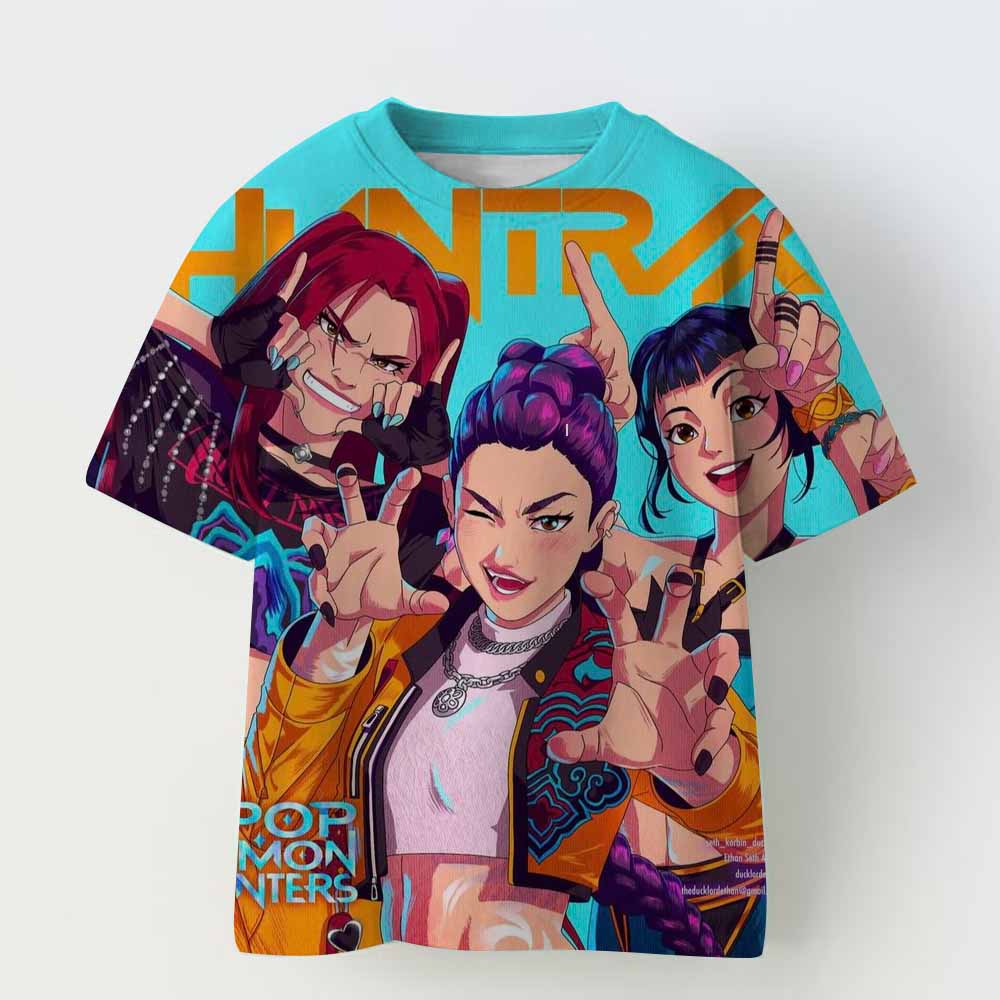 Kpop Demon Hunters T-shirts for Boys Girls Anime Cartoon Cute Short Sleeved Top Children Summer Fashion T-shirt Kids Clothes