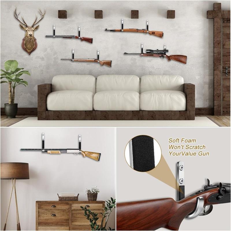 2Pcs Wall Mounted Gun Rack Metal Storage Hooks J Shape Hooks For Guns Firearms Organizer Hanging Hooks