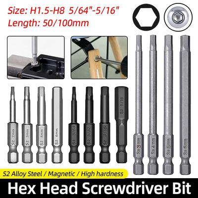 Hex Head Allen Wrench Screwdriver Bit SAE Metric 1/4" Hex Shank Magnetic Screw Driver Bit S2 Steel Electric Drill Hand Tools