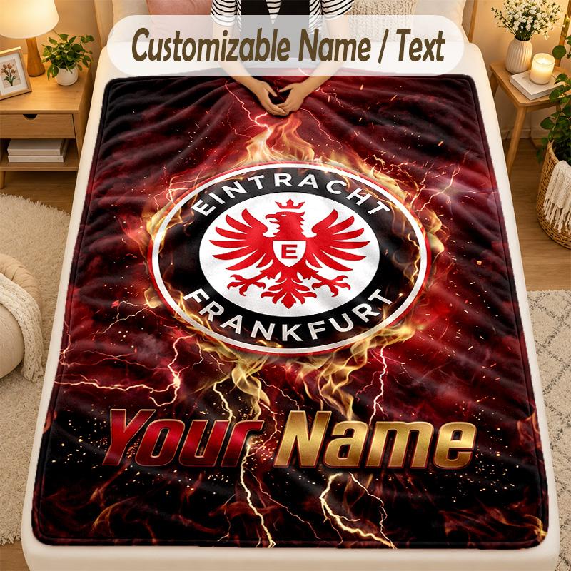 Flannel BlanketEintracht Frankfurt Custom Name Text Personalized Soft Warm Throw Blanket Home Decor Gift