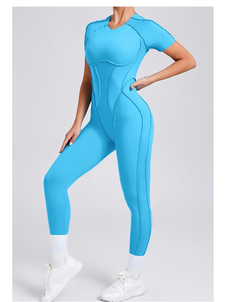 European & American 3D Backless Short Sleeve Jumpsuit - Autumn/Winter Yoga Activewear
