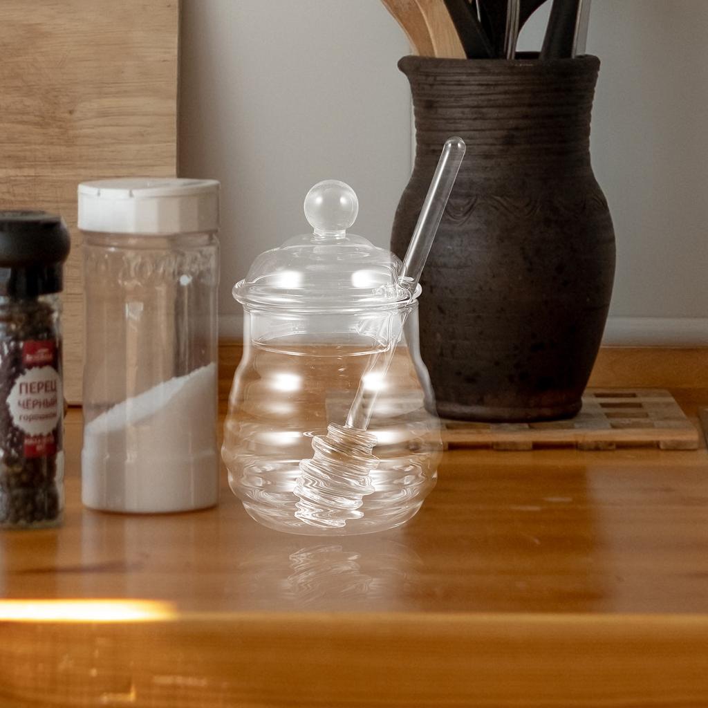 250ml Glass Honey Pot Clear Jam Jar Set with Dipper and Lid for Home Kitchen Use clear honey pot bee honey pot