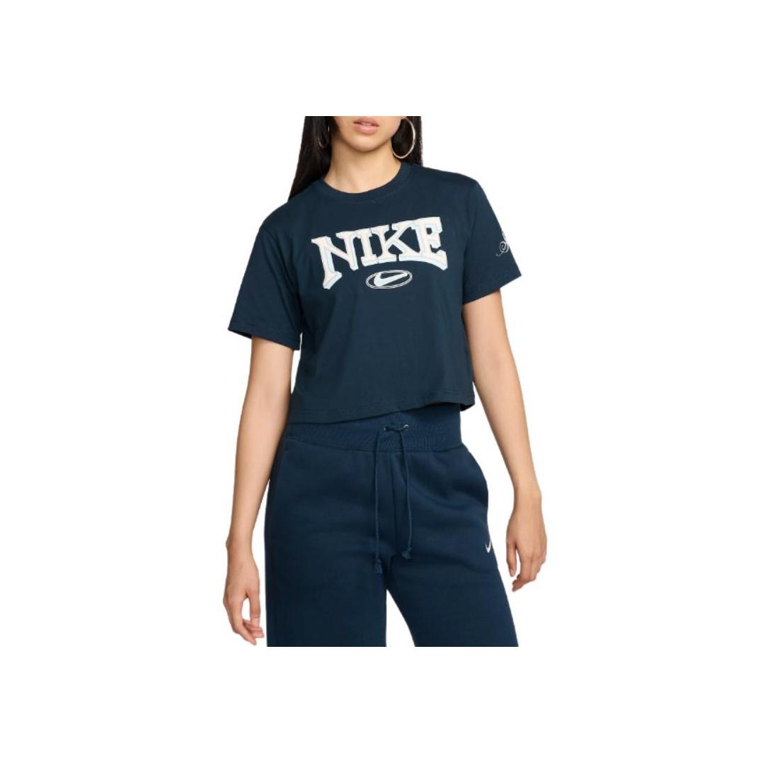 

Nike Loose Soft Lightweight Cotton Crew Neck Short Sleeve T-Shirt Women tops Navy-Blue FZ2856-478 S