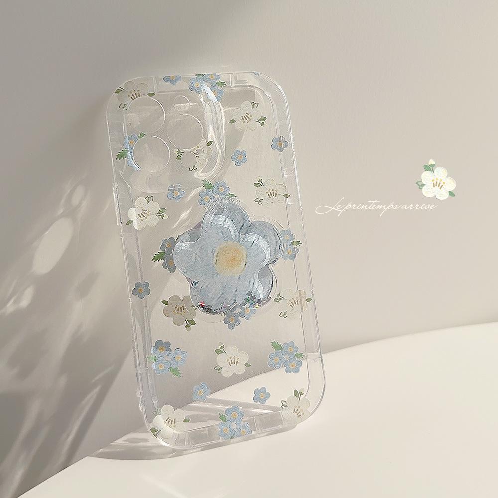 Floral IPhone 16 Suitable for Apple 14 Mobile Phone Case 11 Simple 15pro Quicksand Stand 12 Transparent 13 Airbag