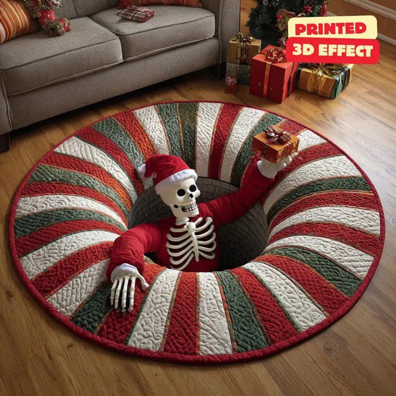 3D Illusion Santa Gnome Red Green White Carpet Non-slip Mat Rug for Christmas Tree Living Room Home Decoration 3D Effect Bedroom